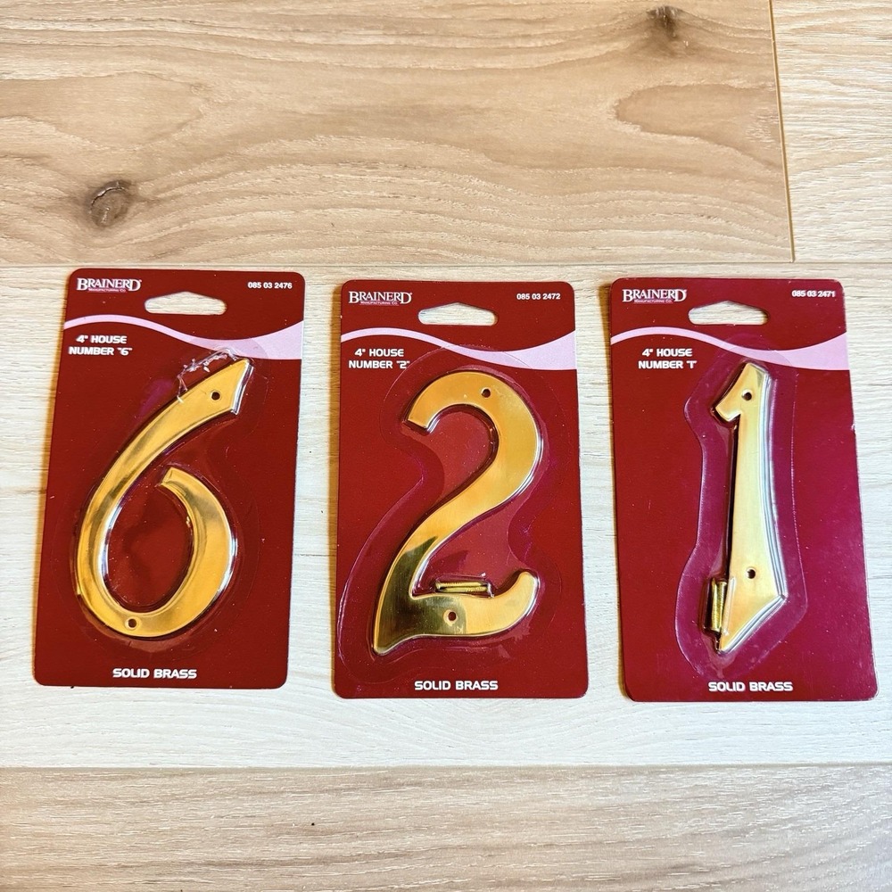 Solid Brass Numbers Vintage 2003 - NOS Lot Of 3 House Numbers (6,2,1)